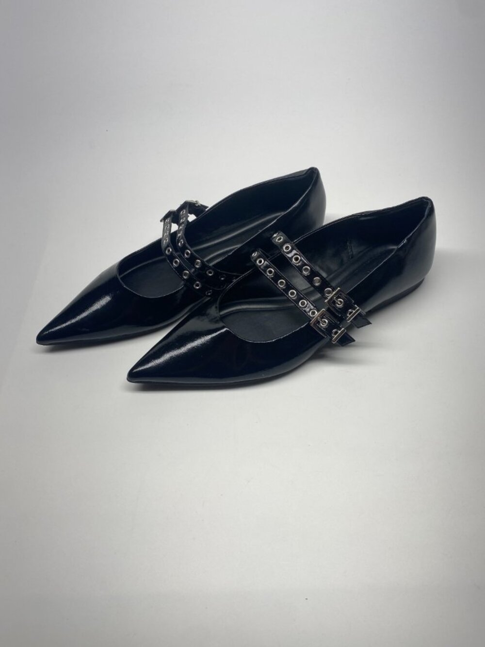 OPEN EDIT Womens Oriana Pointed Toe Mary Jane Flat In Black Patent Sz 10